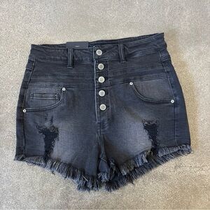 Women's Black Frayed Denim Shorts